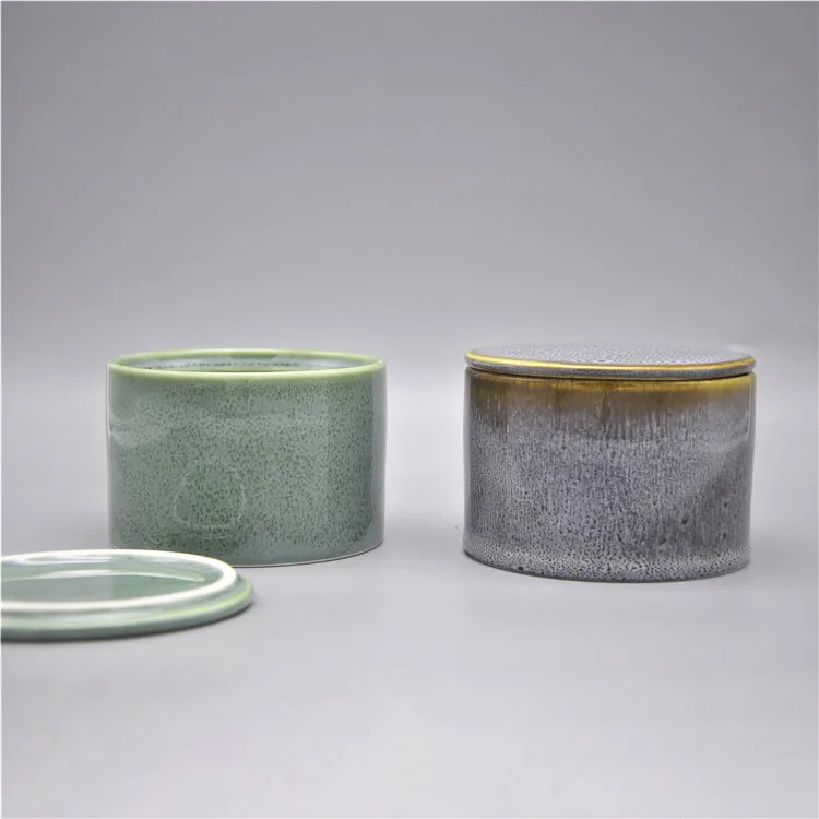 unique design reactive glaze rustic style empty ceramic candle vessel antique bulk candle jars with lid  .jpg
