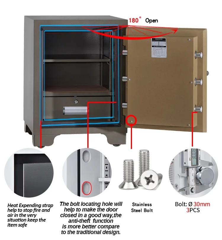 High Strength Fire Proof Security Safes Home Dimensions Waterproof Key Money Safety Box
