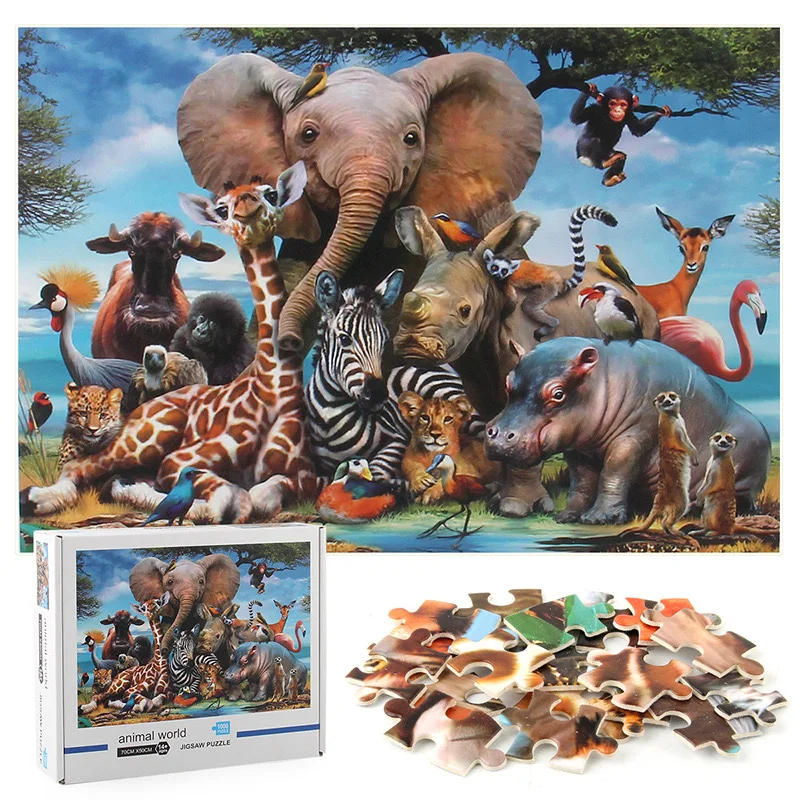 1000 PCS Jigsaw Puzzles Educational Intellectual Decompressing Animal World 
