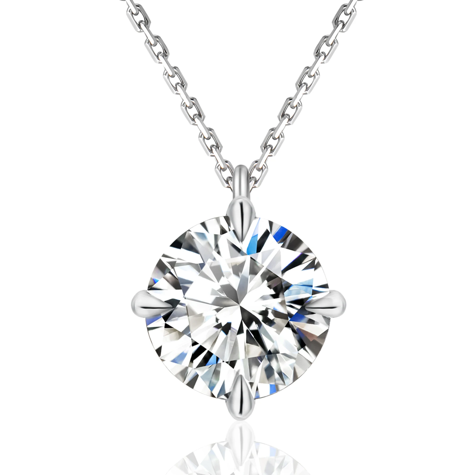 2 Carat Moissanite Pendant Necklace, Free cheapest Chain, Sterling Silver With 18K White Gold Plating, Handmade Engagement Gift For Women Her