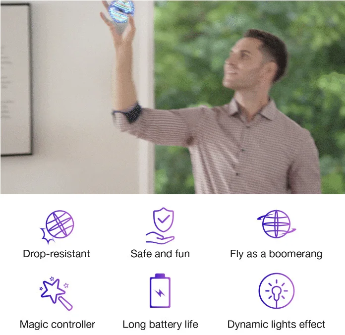 Flynova Pro:Boomerang spinner with endless tricks Dynamic lights Safe for children Drop-resistant Tripled battery life