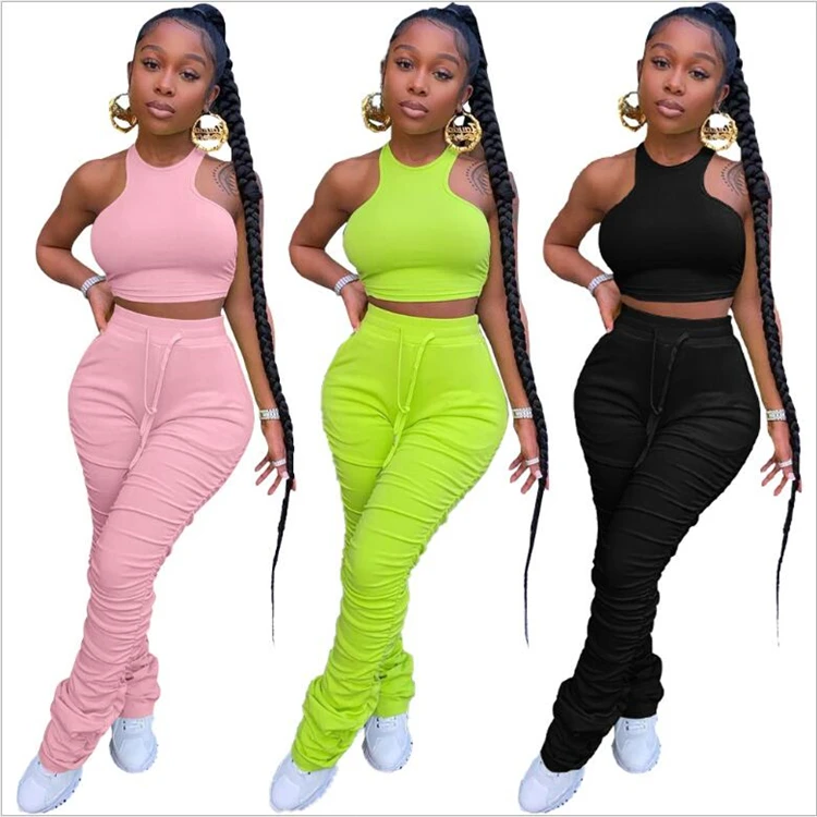

solid color plain active ummer for ladies corset cotton jogging two piece pants et,1 Piece, Pink,black,green