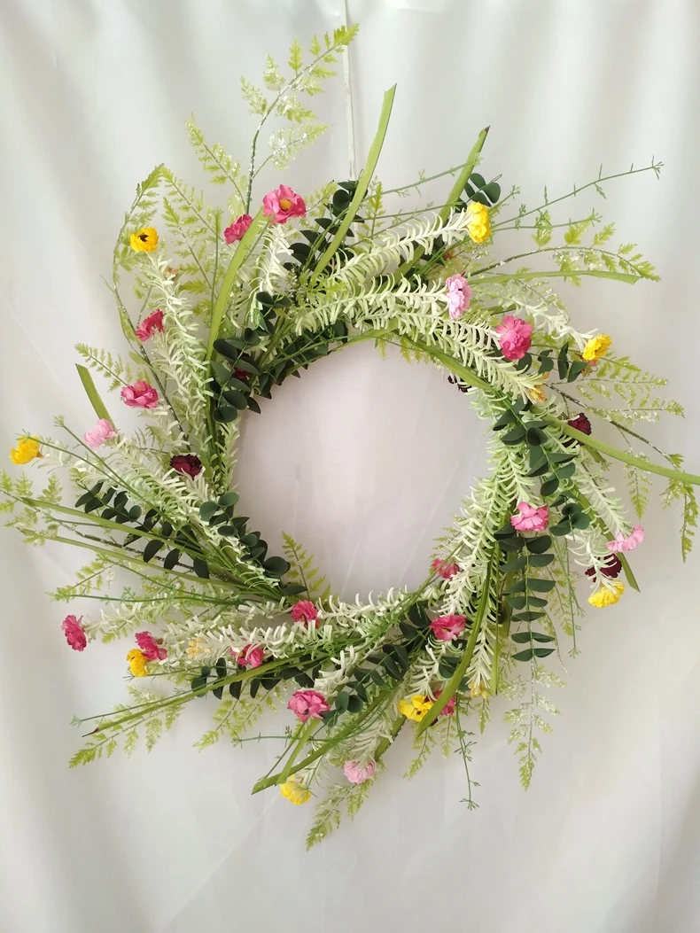 前门墙装饰复活节装饰人造野花花圈与树枝 - buy 人造花,人造绿色花环