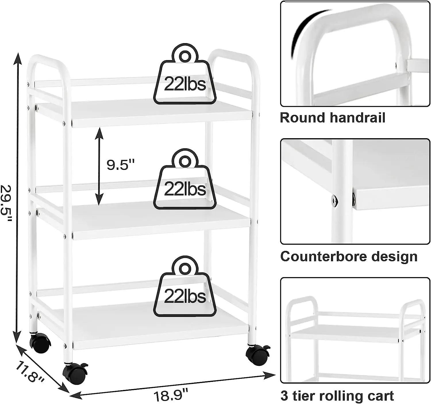 Hadani Cheap Metal Rolling Storage Cart Hand Push Utility Cart Steel