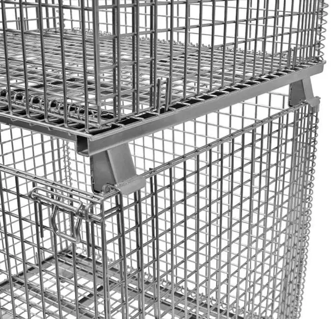 Collapsible Galvanized Wire Steel Mesh Storage Cages For Warehouse