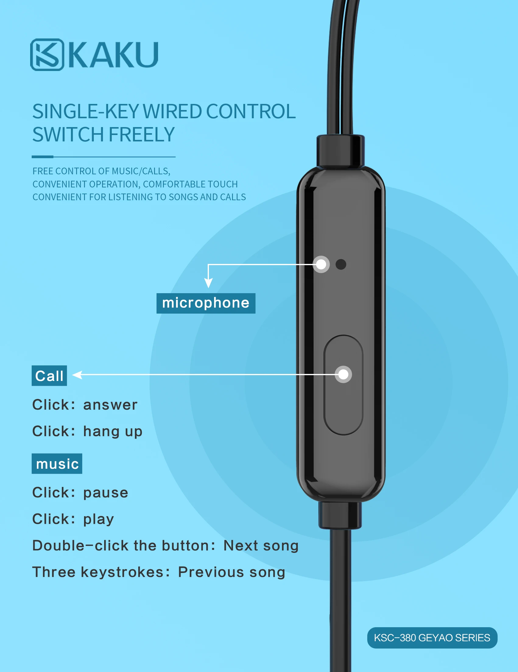 Kaku 3.5mm Stereo Music Earphones Portable headphone Wired In-Ear Headset with Microphone for mobile phone - ANKUX.COM