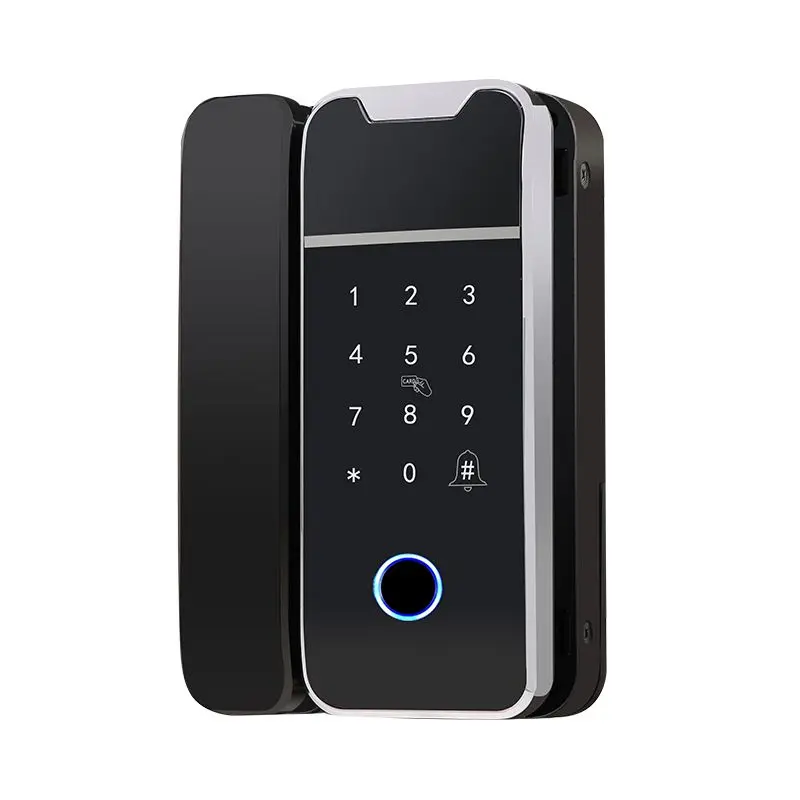 WiFi Bluetooth TTLock APP Fingerprint Glass sliding door lock for Office and Home
