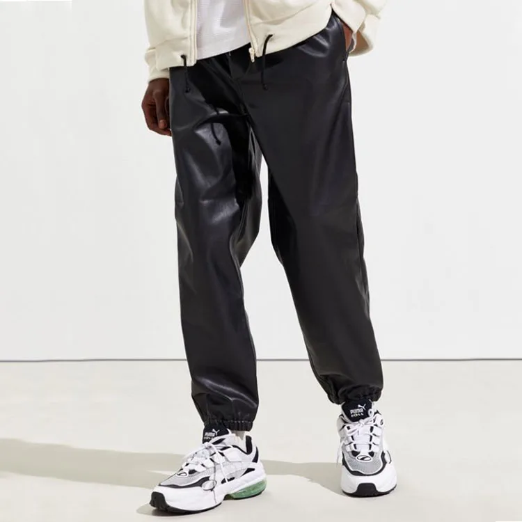 faux leather jogger pants mens