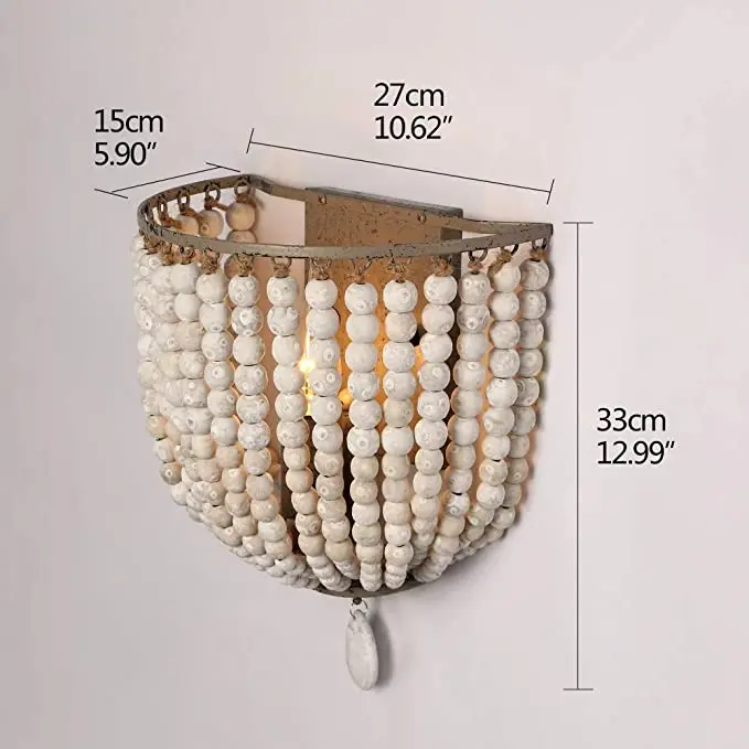 product vintage bohemian wood bead wall lamp gray blue american style home corridor bedside led light for living room villa homestay-10
