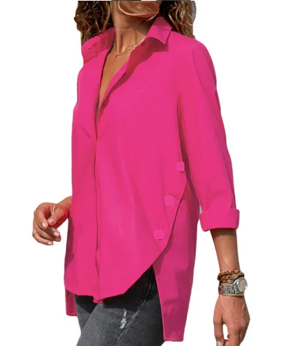 
High Quality Casual Mid-Long Shirts Sleeves Irregular Slit Plus-Size For Women 