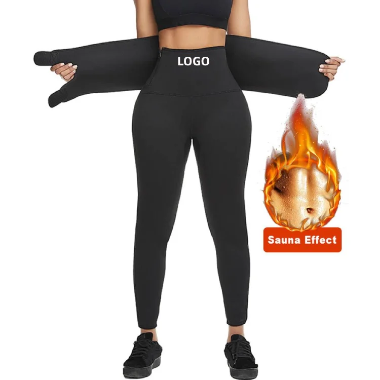 

New Design Custom Slimming Fitness Weight Loss 2 in 1 neoprene Sauna Sweat Pants Waist Trainers Women Sweat Pants, As show
