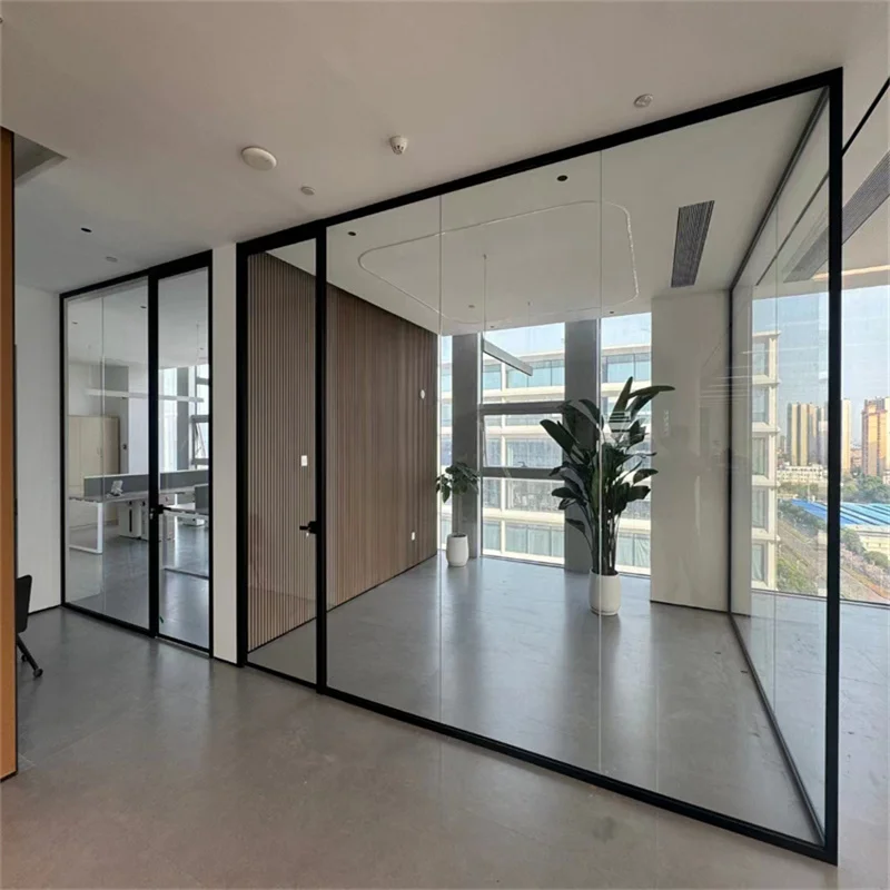 product 40mm aluminum frame integrated single glass office partition wall-6