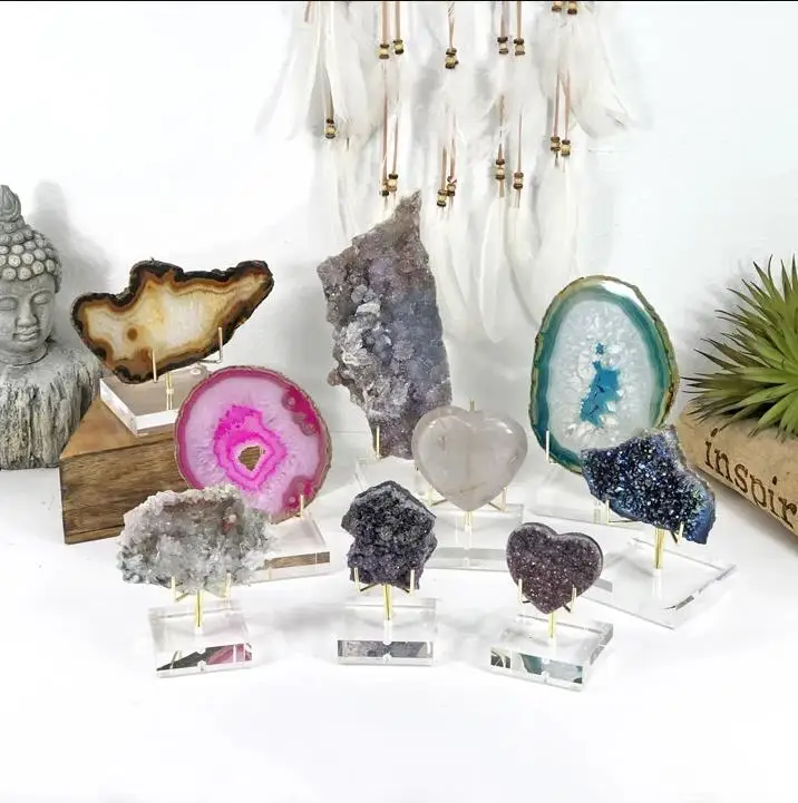 2 Acrylic Three Peg with Anti-Scratch Mineral Geode Fossil Display Stand 