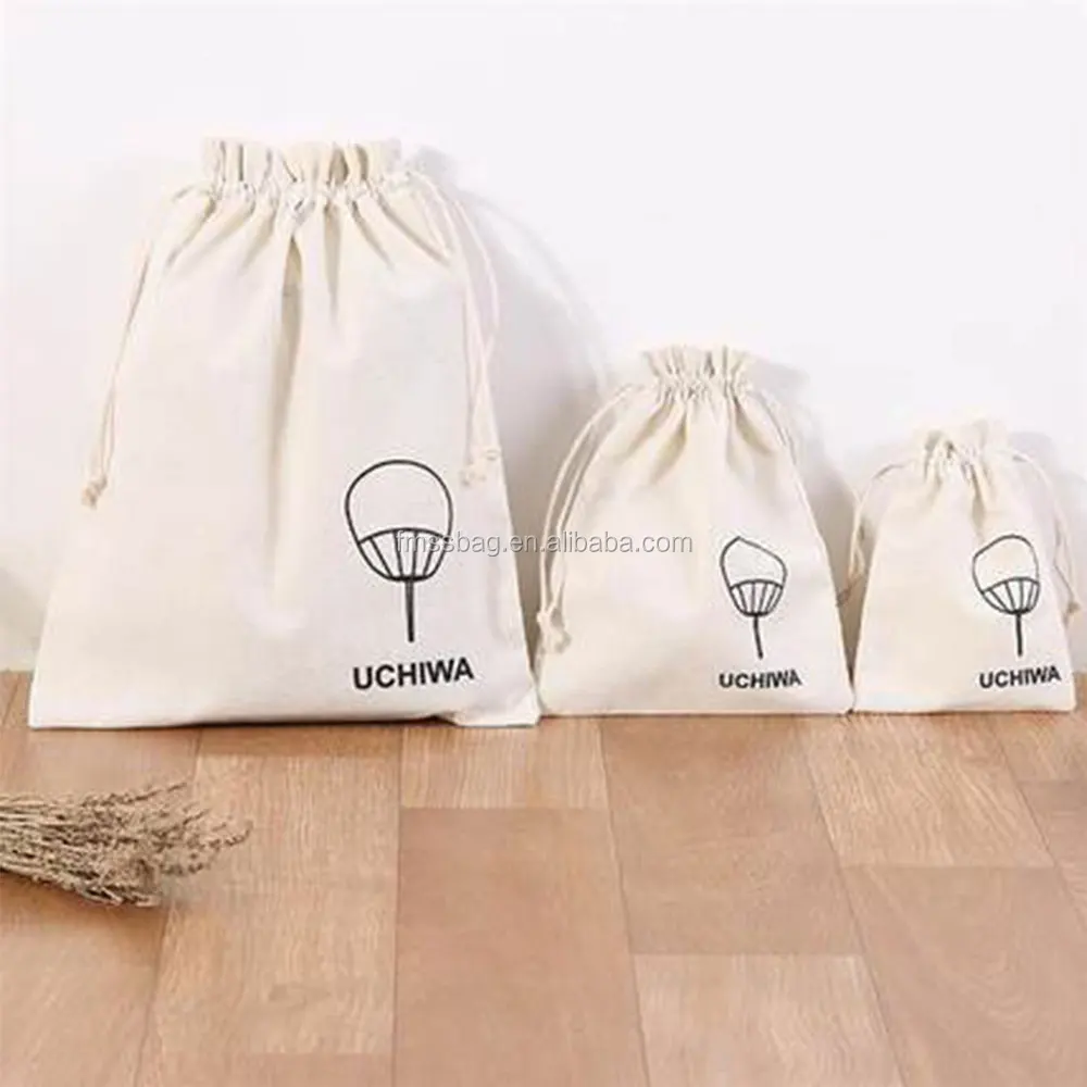 Silk Ribbon Customization Canvas Cotton Drawstring Shoe Bags With