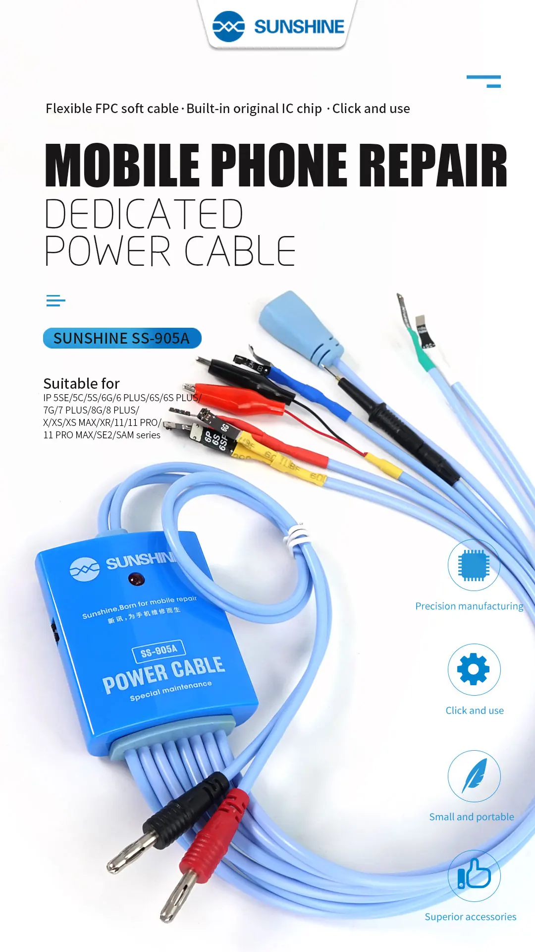 SUNSHINE SS-905A  dedicated power cable 2020 Version for cell phone repair