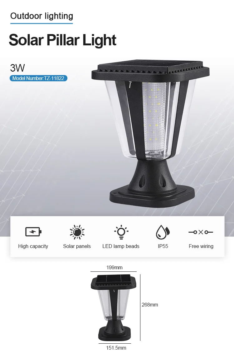 Zhongshan Manufacturer IP65 Waterproof Aluminum Material 99led Square Main Gate Pillar Outdoor Solar Garden Light