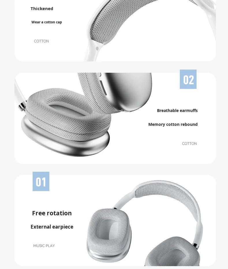 P9 Pro Max Over-Ear Noise-Canceling Wireless Earphones IPX3 Waterproof Type-C Charging LED Battery Indicator for 5.0