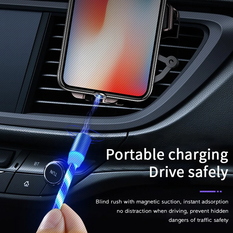 2020 New Trending LED Flowing Light Magnetic Charging Cable Cellphone Fast Charging Cord Micro USB Cable Charger Data Cable Line - ANKUX.COM