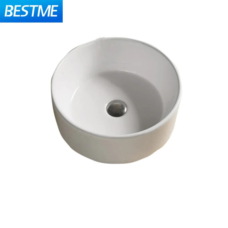 White Counter top Solid Type Bathroom sink ceramic home wash basin Round shape basin sink