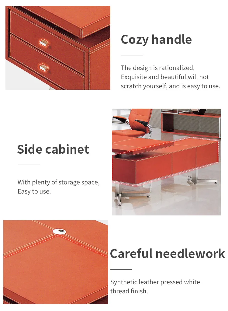 Pengpai — ensemble de bureau professionnel rouge, meuble professionnel avec retour latéral