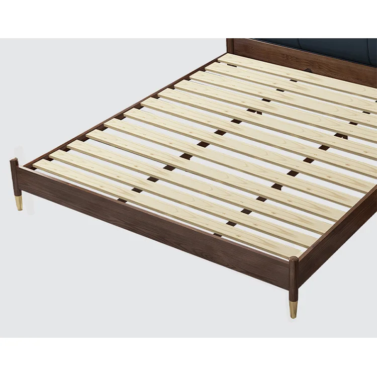 product-Modern smart high quality home furniture wax oil of brass foot wood soild wood bed with fibr-3