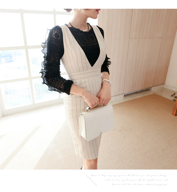 Wholesale 2 Pieces Navy Striped Fashion Women Formal Business Suit Design Ladies Office Skirt Suits