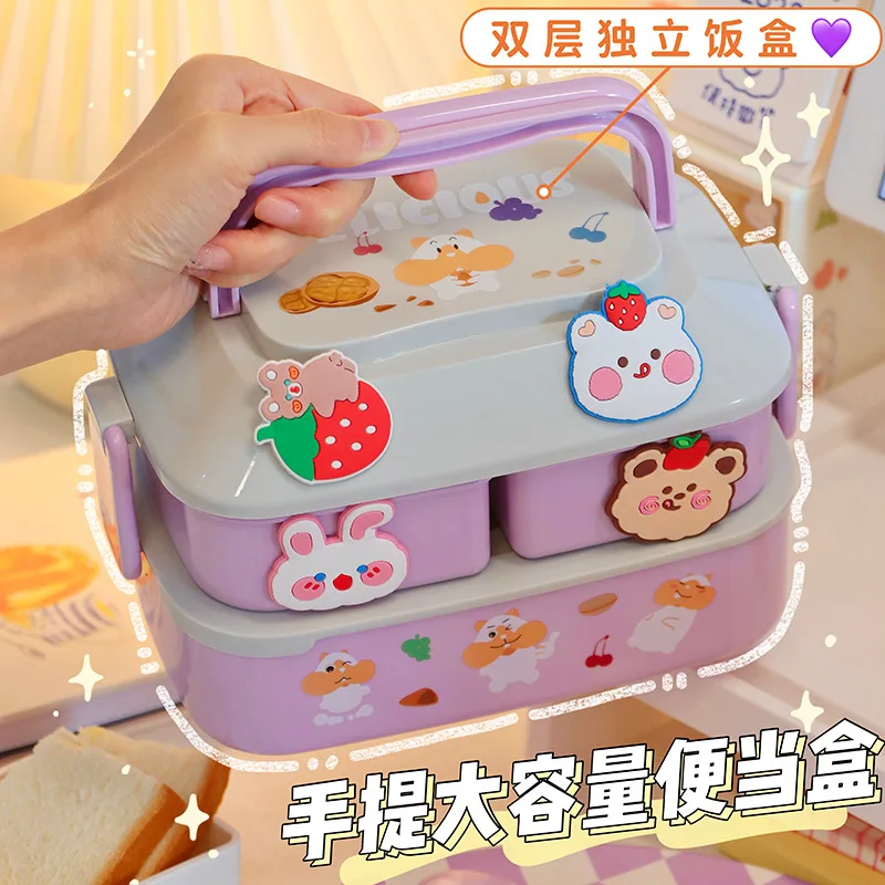 Portable Kawaii Lunch Box For Girls School Kids Plastic Picnic Bento ...