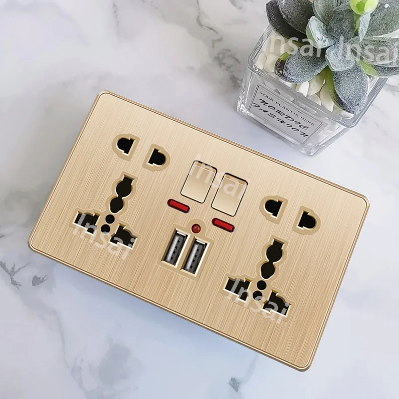 British Standard Gold Wall Switch,Universal Wall Socket With Usb