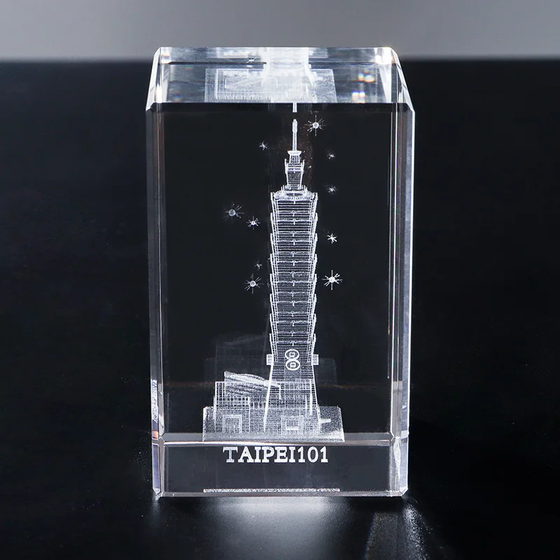 3D Crystal Cube K9 Quartz Glass Model Hand Carved 3D Taipei 101 Tower Building Polished Laser Engraving Tourist Souvenir Gifts details