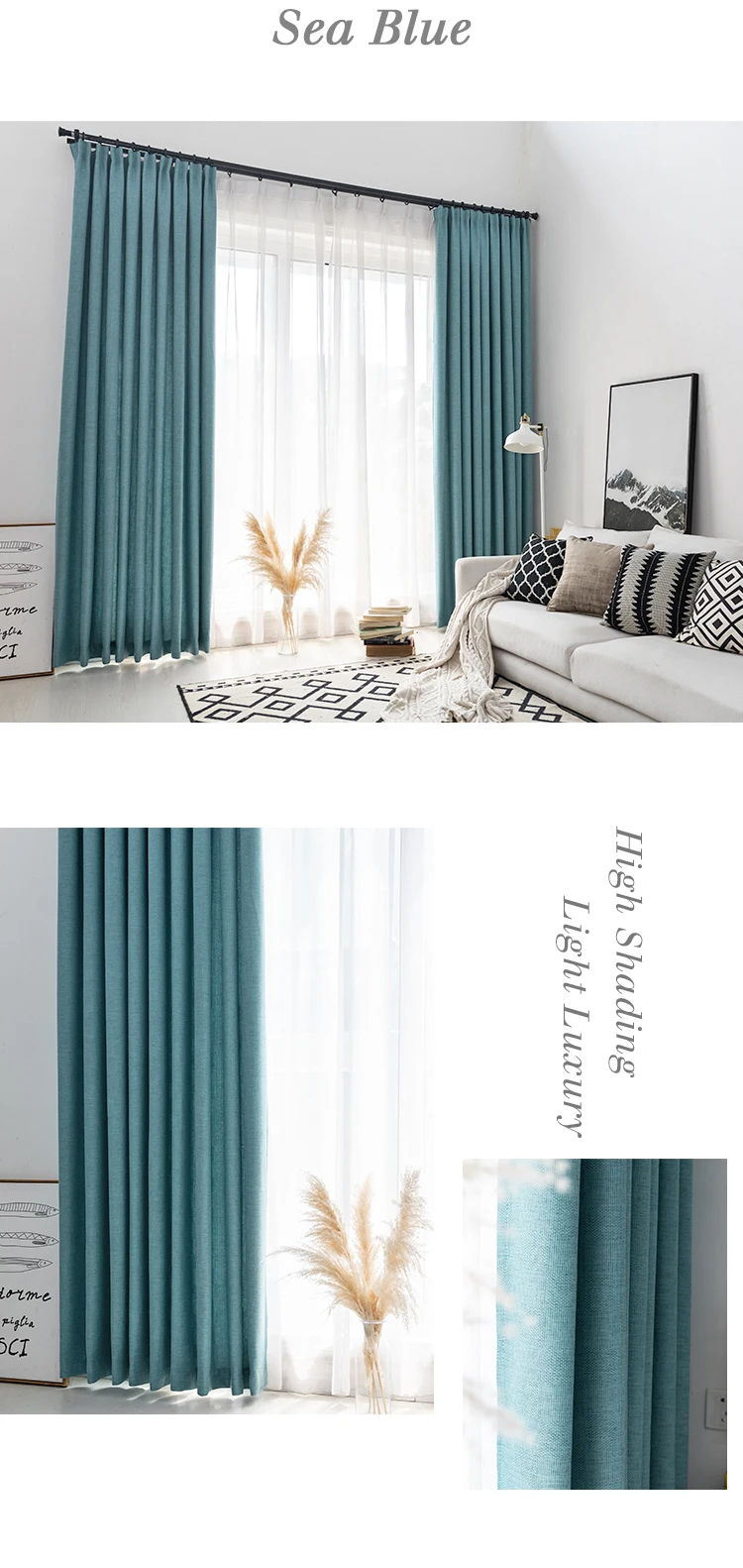 Sea blue windows curtain