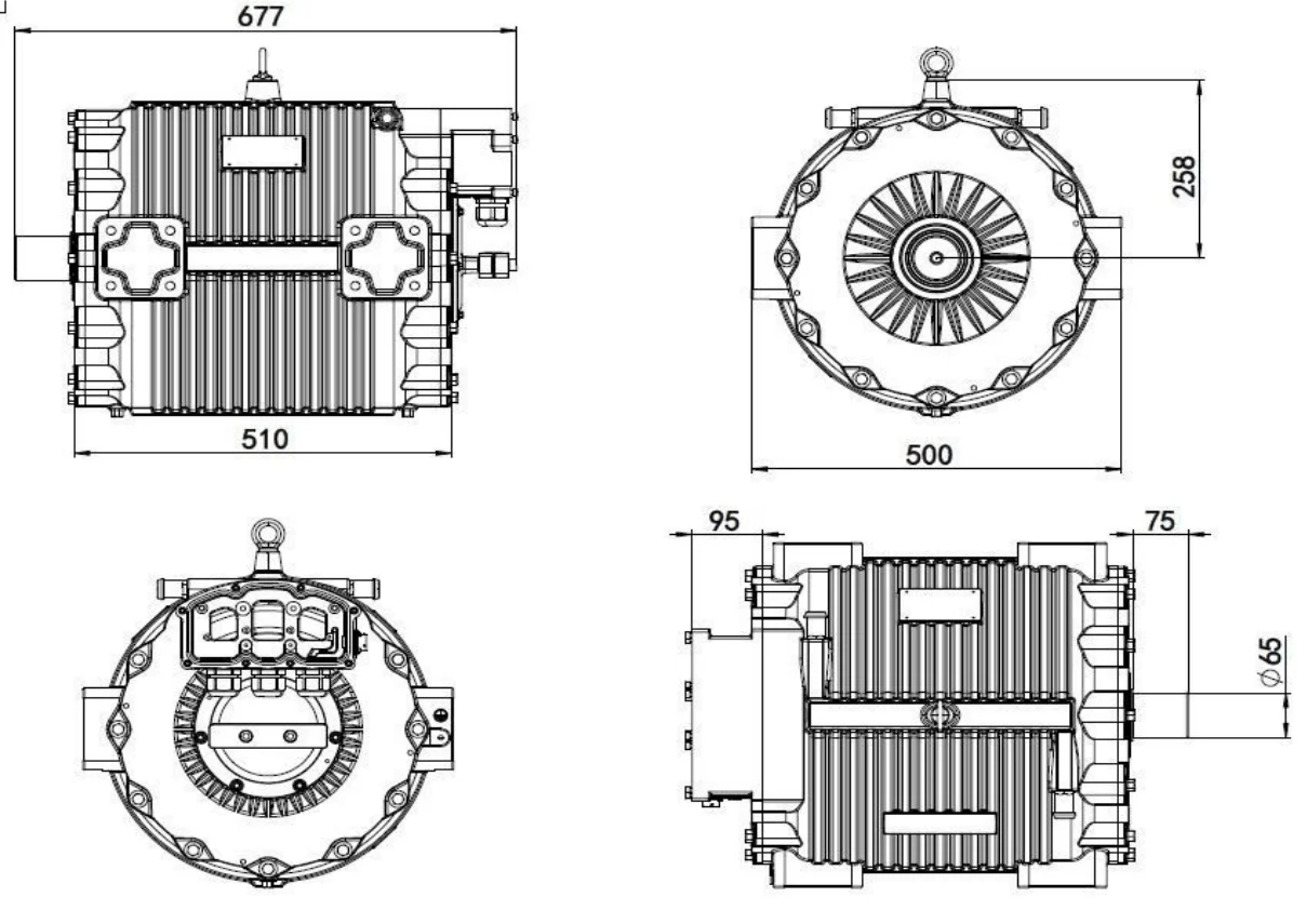 Water Cooling Pmsm Electric Car Motor 576v Peak Power 255kw Permanent