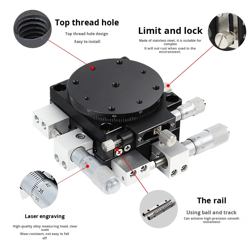 product xyr axis displacement platform lsp90 three axis manual precision fine tuning mobile optical rotating slide table aluminum-14