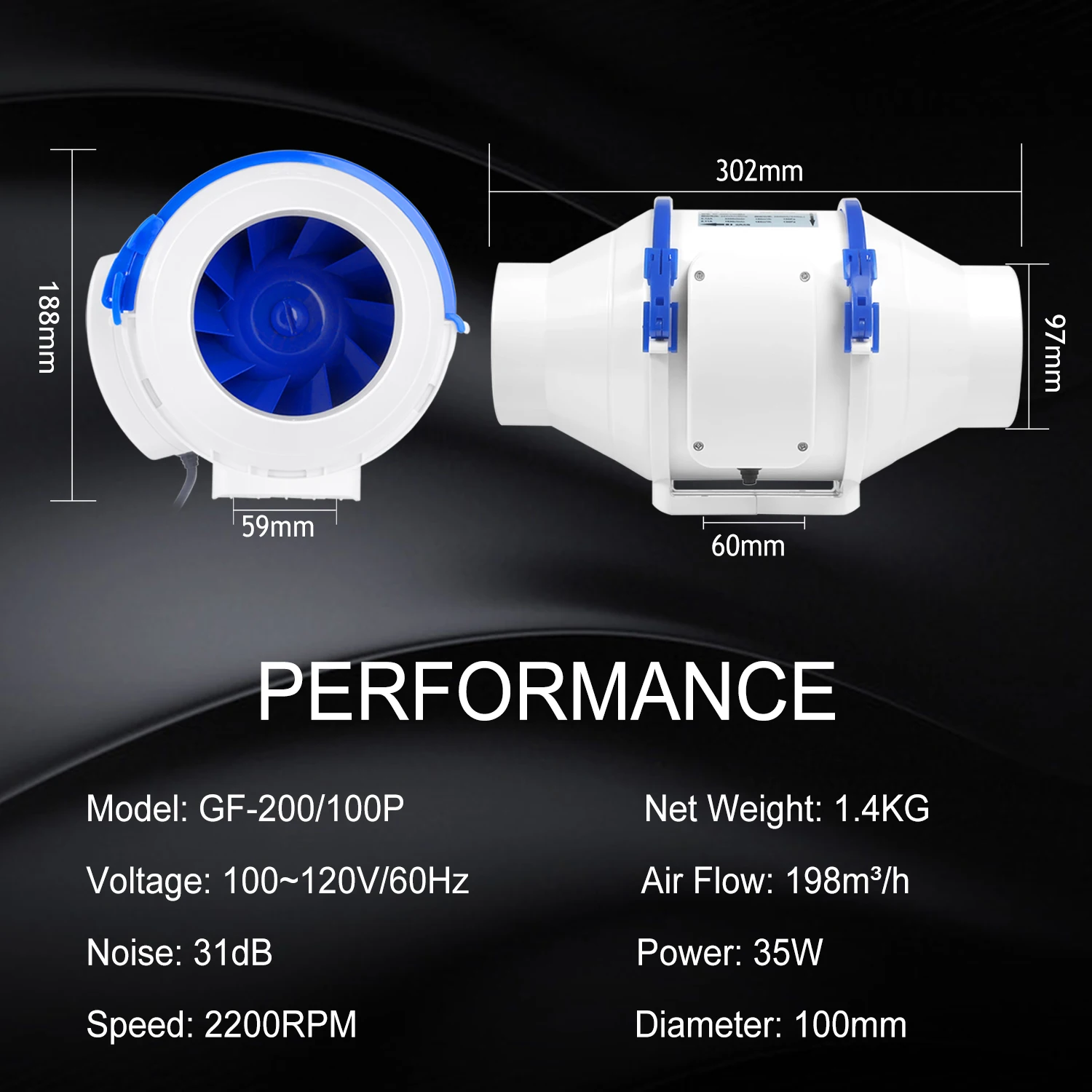 4 Inch Small Silent Inline Centrifugal Duct Extractor Fan For Grow Room