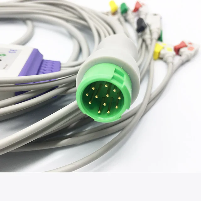 Compatible for Mindray One piece ecg cable 10 lead ekg cable with leadwires, clips, 10K resistor IEC