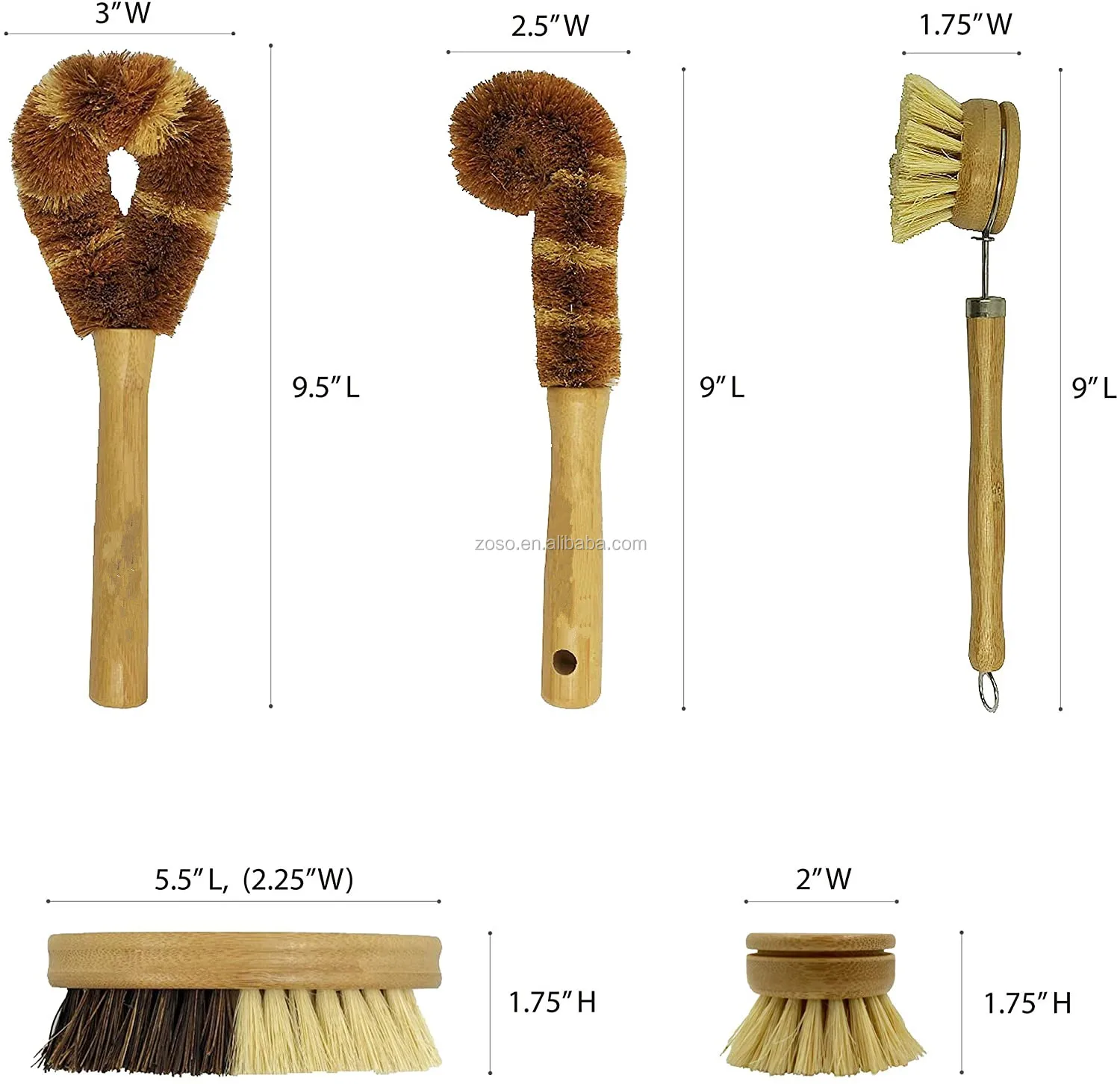 Ecofriendly 5pcs Kitchen Brush Set All Natural Fibre Wooden Floor