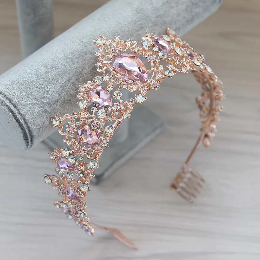 Wholesale Pink Crystal Crowns And Tiaras With Comb For Girl Or Women