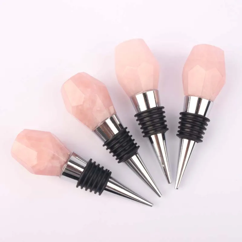 Customized Natural Rose Quartz Gem Crystal Bottle Stopper Gemstone Wine