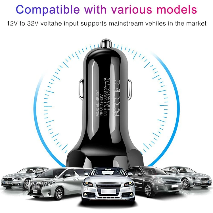 Factory Outlet QC3.0 7A Fast Car Charger 3 in 1 USB Adapter for Smartphone