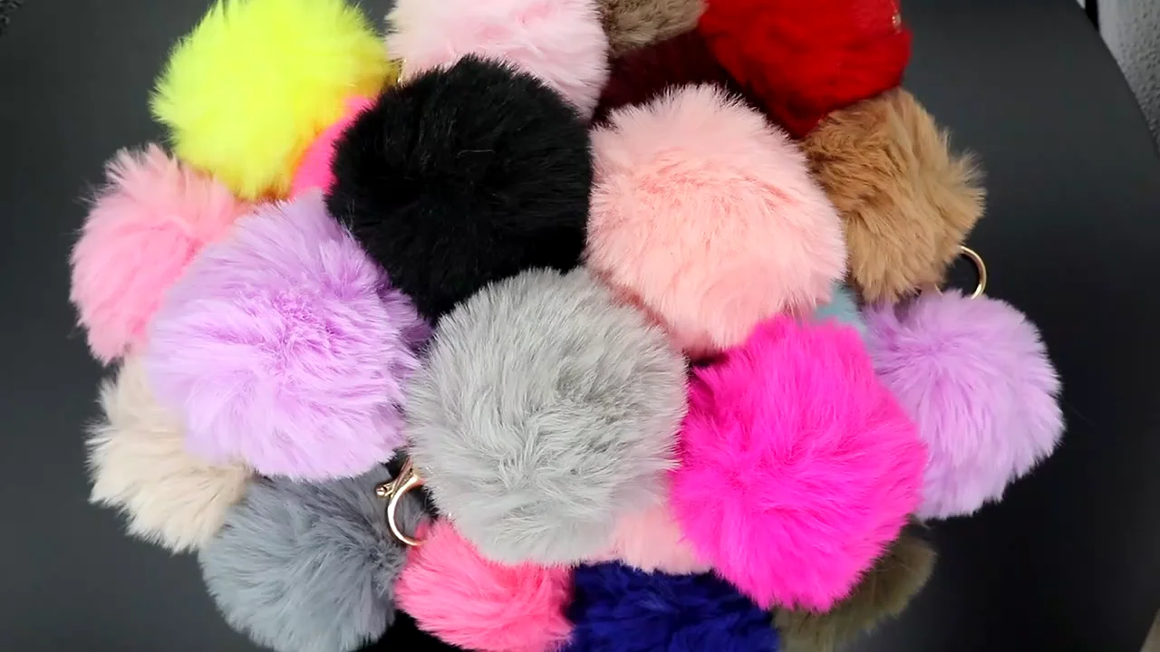 Fur Ball Puffball Designs Fluffy Cute Faux Fur Pom Pom Tail Keychain