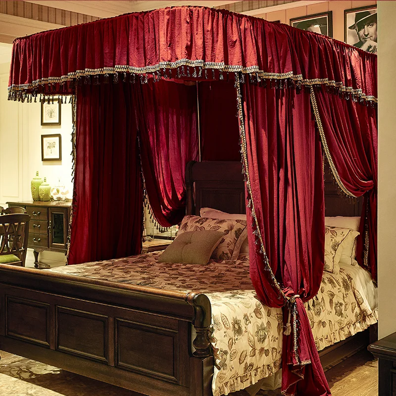 Top Quality Guide Rail Red Wedding Simple Life Indoor Bedroom Double Bed Curtain Mosquito Net
