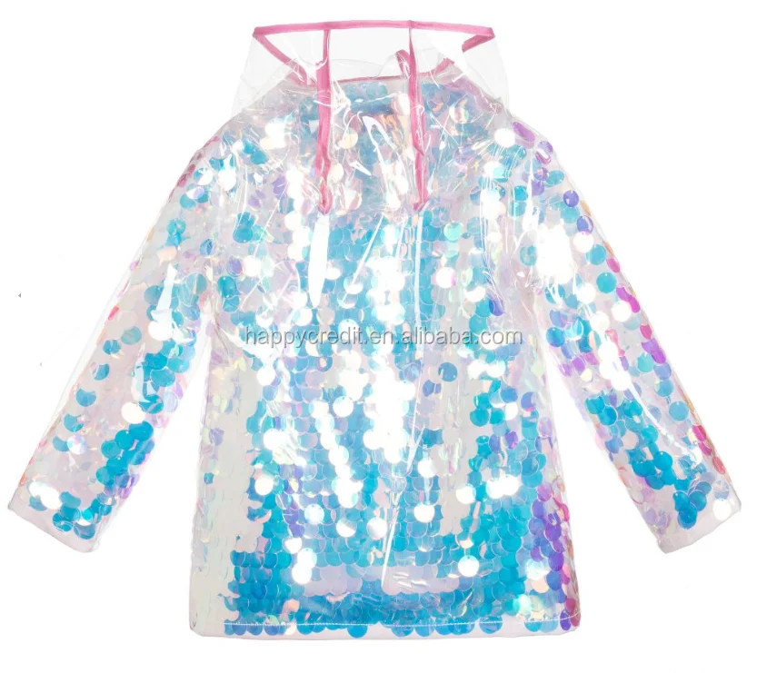 Sparkle Large Iridescent Sequins Rain Jacket Kids Rain Coat From ...