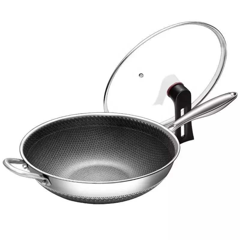 Stainless Steel 316 Wok Nonstick Pots Nonoil Fumes Wok Pan With Handle With Tempered