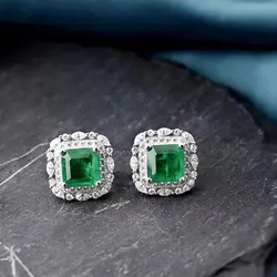 2021 925 Silver Hot Sale Inlay Emerald Earrings Stud Earring For Girls Elegant Earrings For Women Jewelry