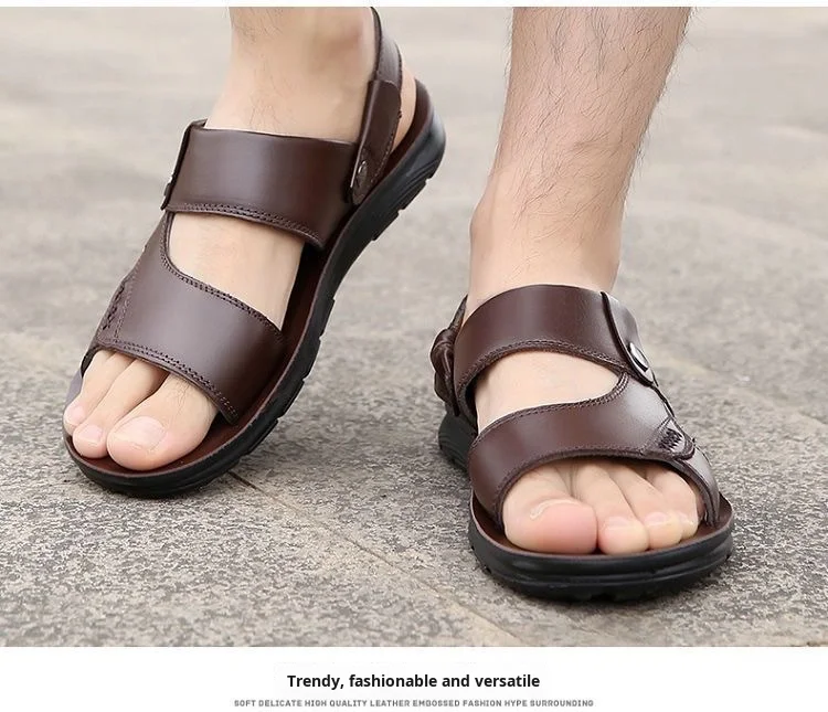Men's Summer Beach Shoes Outdoor Casual Dual-Purpose Non-Slip Breathable Vietnamese Sandals Soft-Soled Wear-Resistant