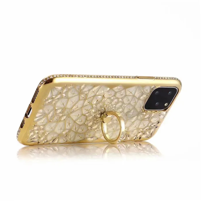 For iPhone 11 2019 Case Luxury Bling Diamond 3D Soft TPU Silicone Back Cover For iPhone 11 Pro 11Pro Max Case Ring Stand