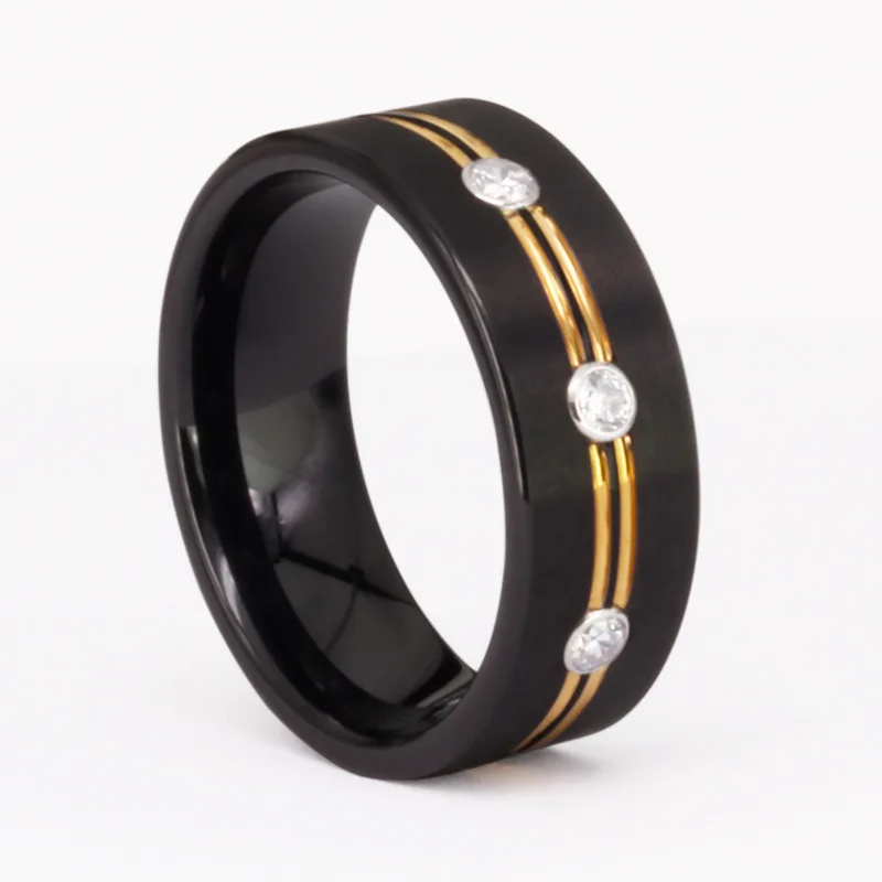 product-BEYALY-Classic Simple Three Diamond Inlaid Tungsten Jewelry Fashion Finger Ring-img
