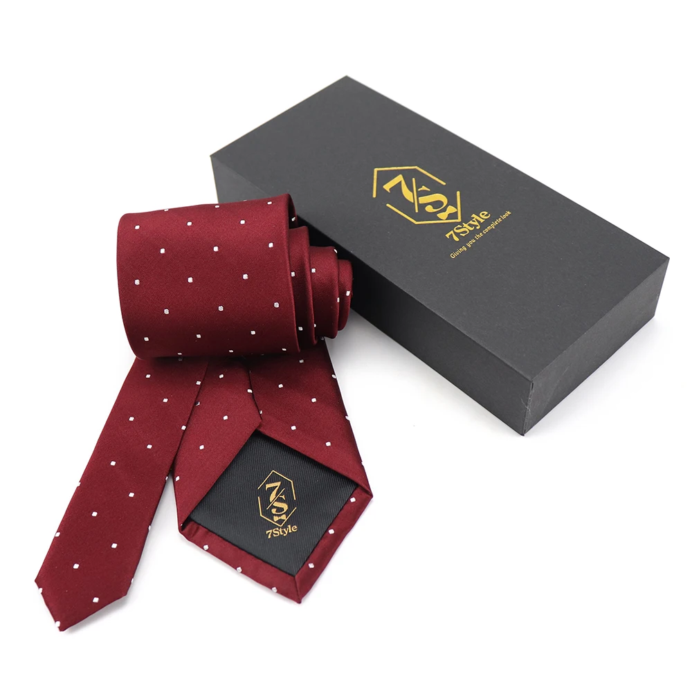 时尚仿真丝标志领带定制盒子领带红色圆点男士领带