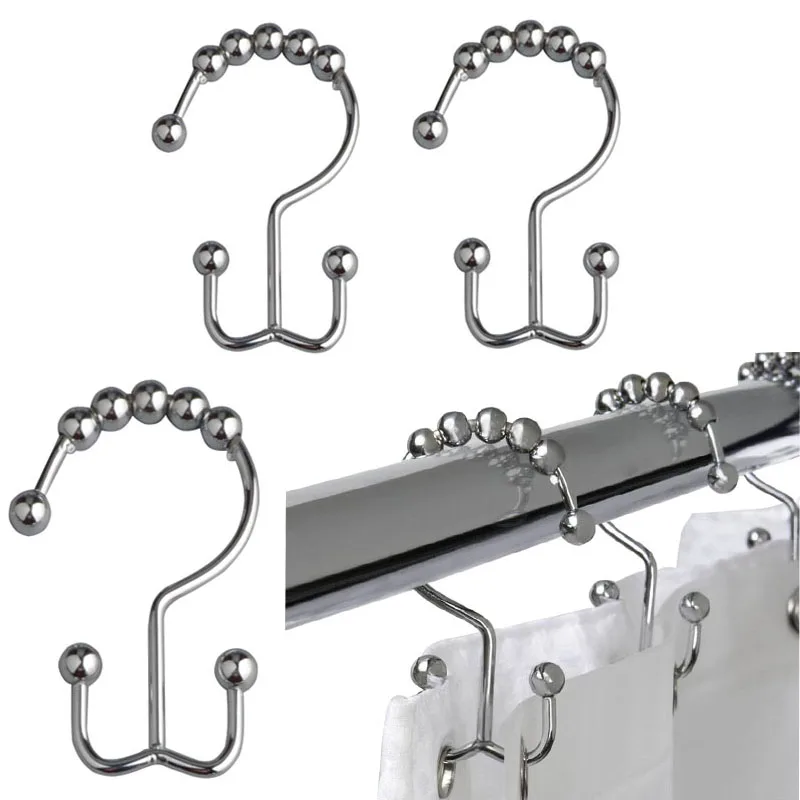 High-end Quality Double-hook Rollerball Shower Curtain Hooks In Chrome ...