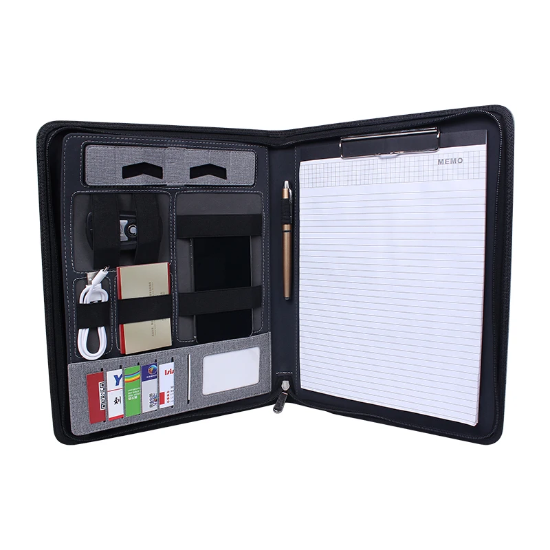 Customized a4 file with portable power charging notebook multi-function manager folder