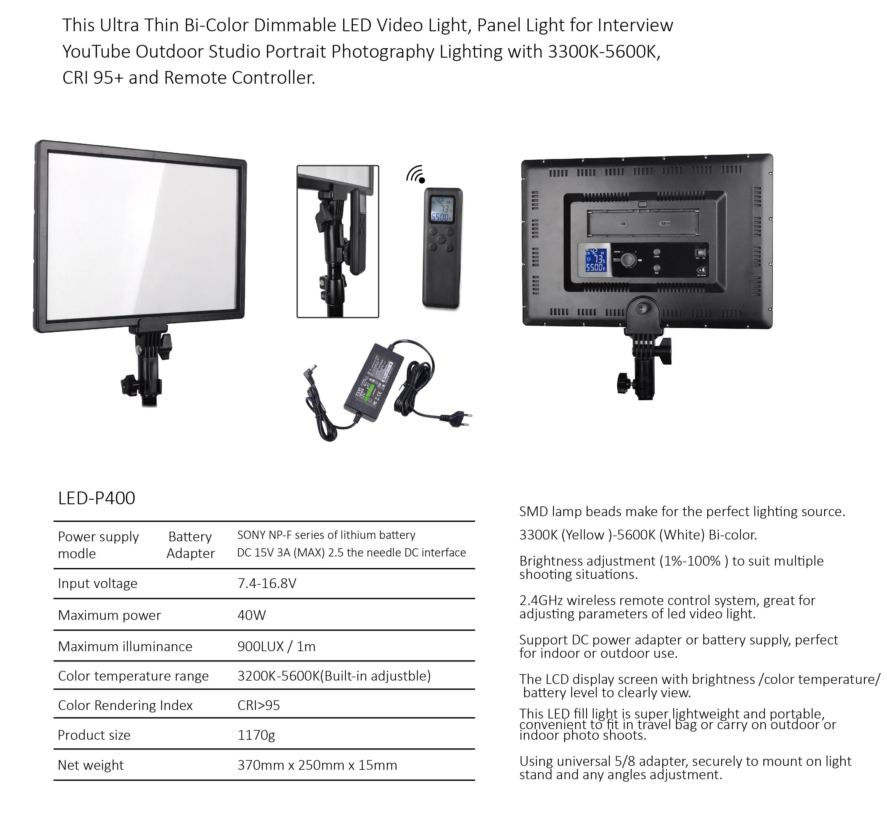 dimmable led panel kit on camera